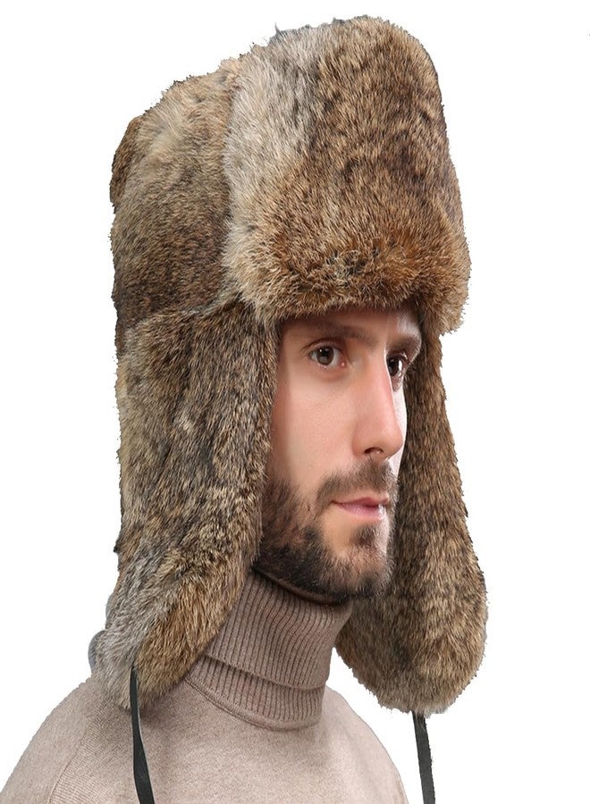 BSYLOO Earflap Trapper Hat for Winter Aviator Windproof Hat Ski Trooper Hat Cap Faux Rabbit Fur Cap for Men Women Brown - Image 1